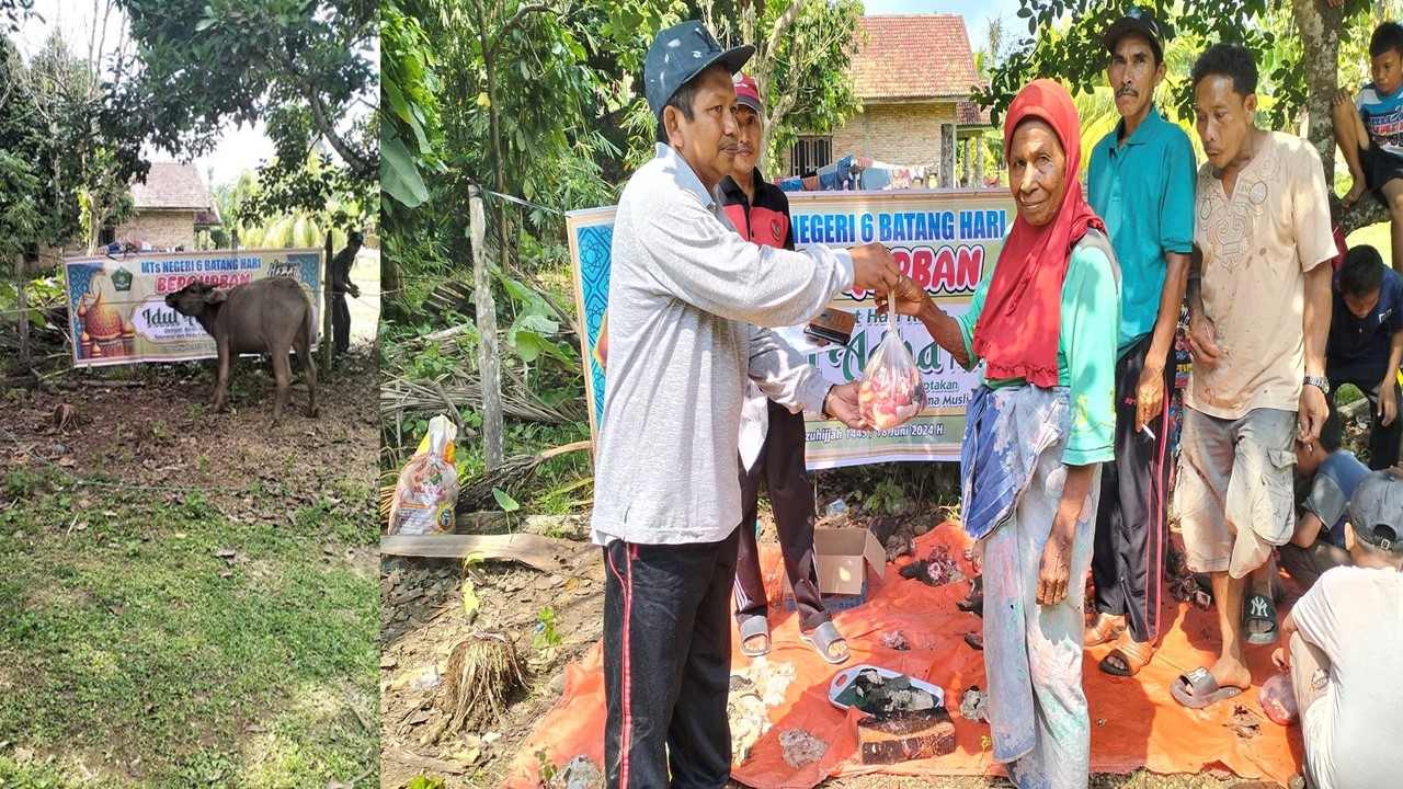 Syukuri Nikmat Allah, Keluarga Besar MTsN 6 Batang Hari Bersama Warga Desa Rambutan Masam Lakukan Sembelihan Hewan Qurban