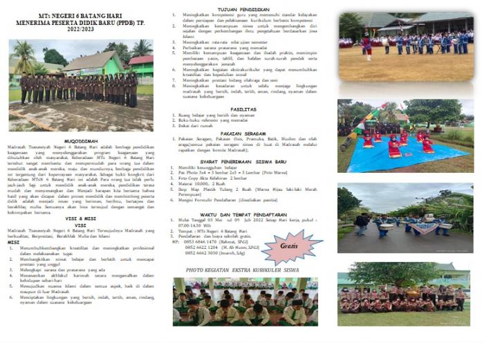 Penerimaan Peserta Didik Baru MTsN 6 Batang Hari Tahun Pelajaran 2022/2023 Telah Dibuka