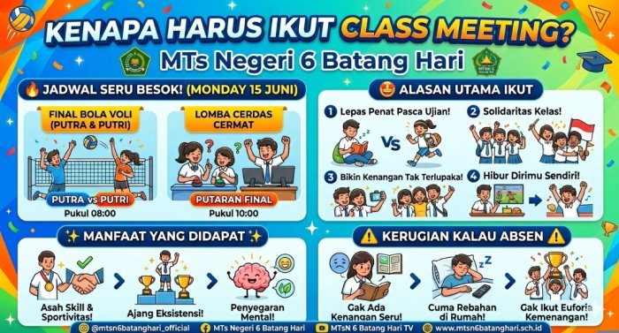 Sajikan Laga Final Seru, MTsN 6 Batang Hari Rilis Jadwal Hari Esok Rangkaian Class Meeting