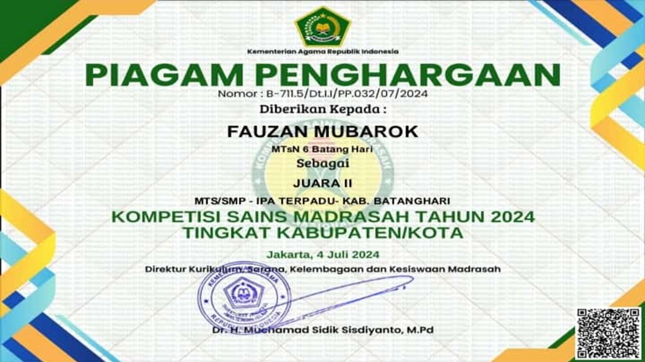 Raih Juara 2 Pada Ajang KSM Tingkat Kabupaten Batang Hari, Fauzan Mubarok Lolos Ke Provinsi