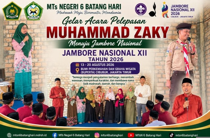 Khidmat dan Penuh Kebanggaan, MTsN 6 Batang Hari Lepas Muhammad Zaky Menuju Jamnas XII Cibubur Khidmat dan Penuh Kebanggaan, MTsN 6 Batang Hari Lepas Muhammad Zaky Menuju Jamnas XII Cibubur