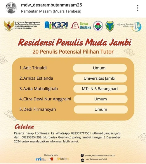 2 Orang Siswa MTsN 6 Batang Hari Lolos Dalam 20 Penulis Potensial Pilihan Tutor 2 Orang Siswa MTsN 6 Batang Hari Lolos Dalam 20 Penulis Potensial Pilihan Tutor